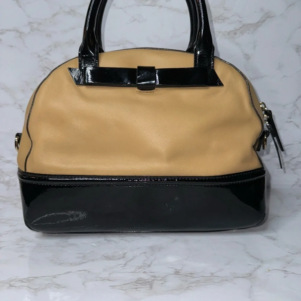 Vintage KATE SPADE Chelsea Park Porter Satchel/Shoulder in beige & black Leather